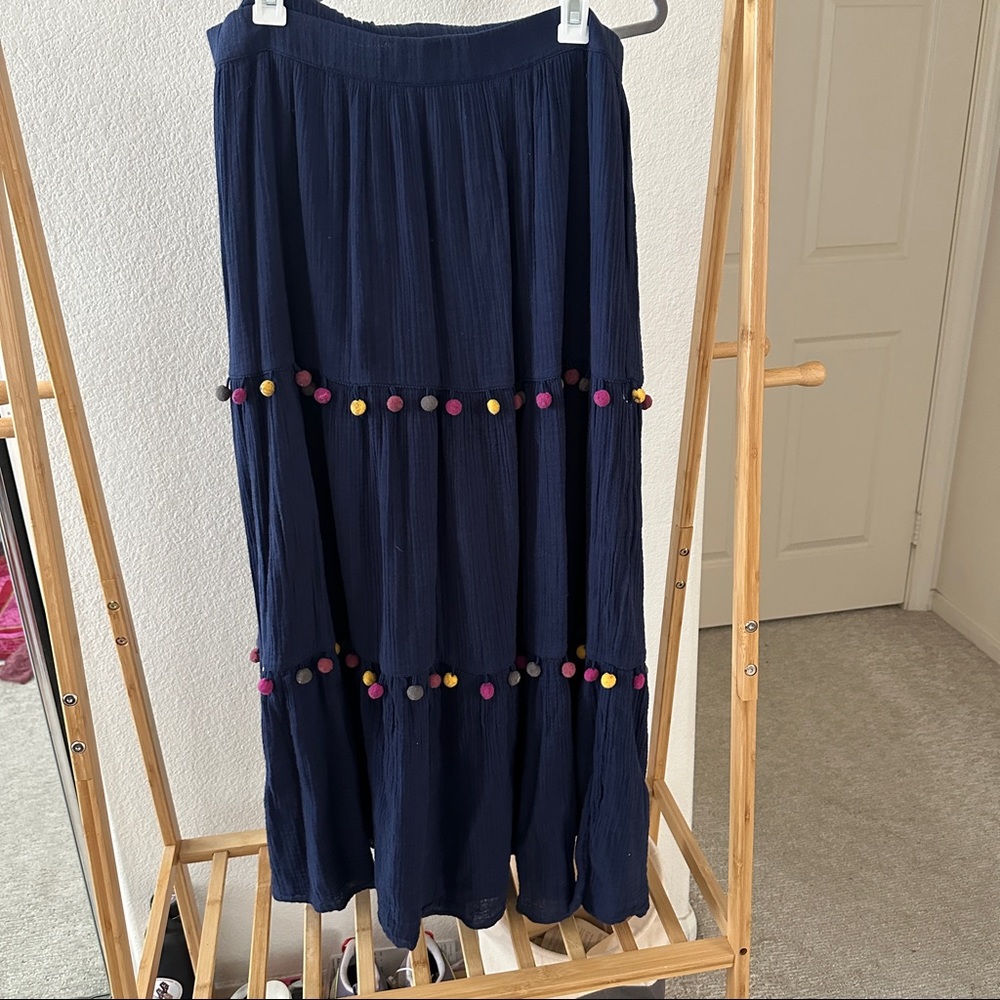 Gauze Navy Maxi Skirt